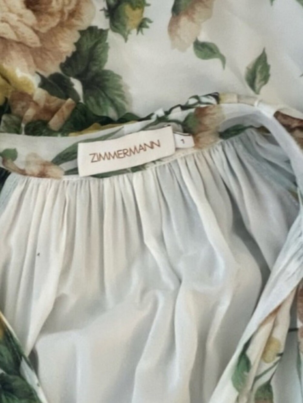 Zimmermann White Floral Long Sleeve Tie-Neck Romper- Size 1 (Small) - Picture 5 of 6